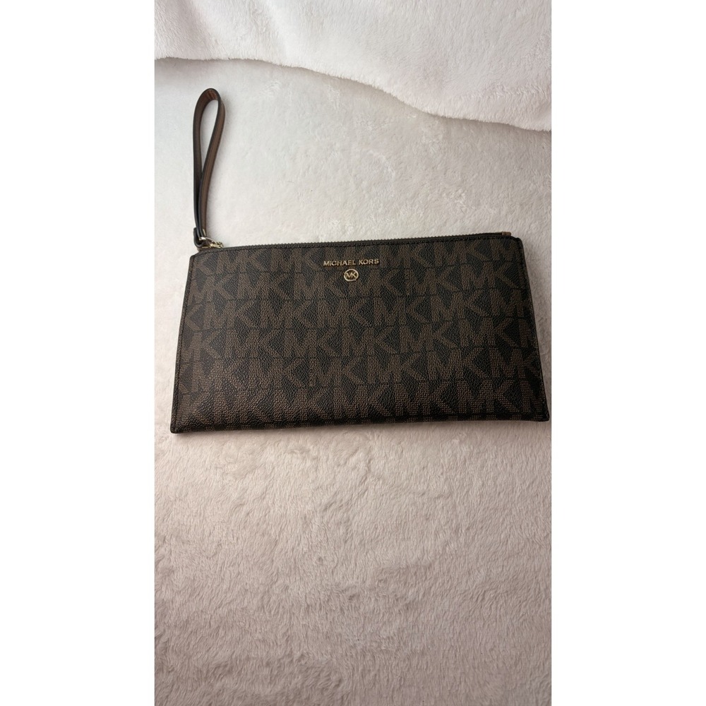 Michael Kors Jet Set Charm Large Flat Wristlet Wallet Signature Brown Monogram